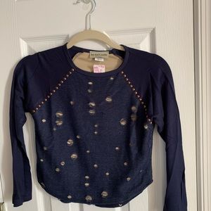 Designer girls trendy top. Navy Grommet Pepper Top